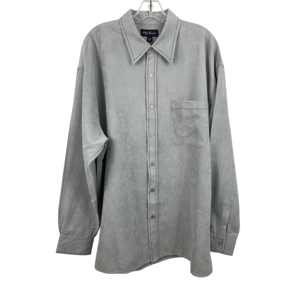 Oleg Cassini Mens XXL Green Silk Blend Sueded Finish Long Sleeve Button Shirt